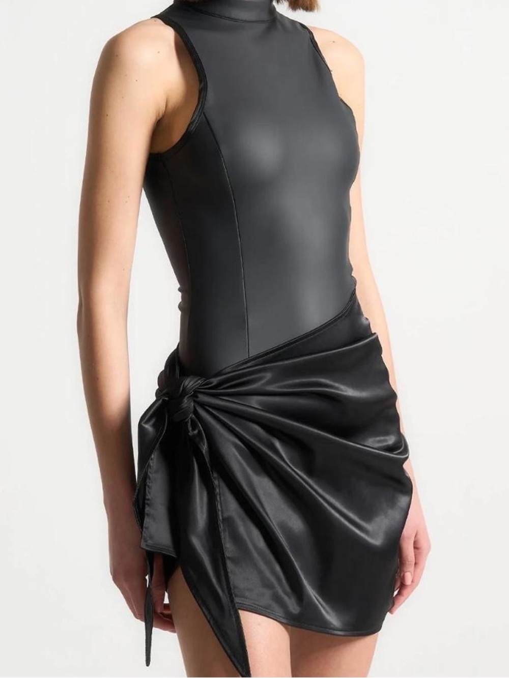MANIERE DE VOIR VEGAN LEATHER WRAP DRESS